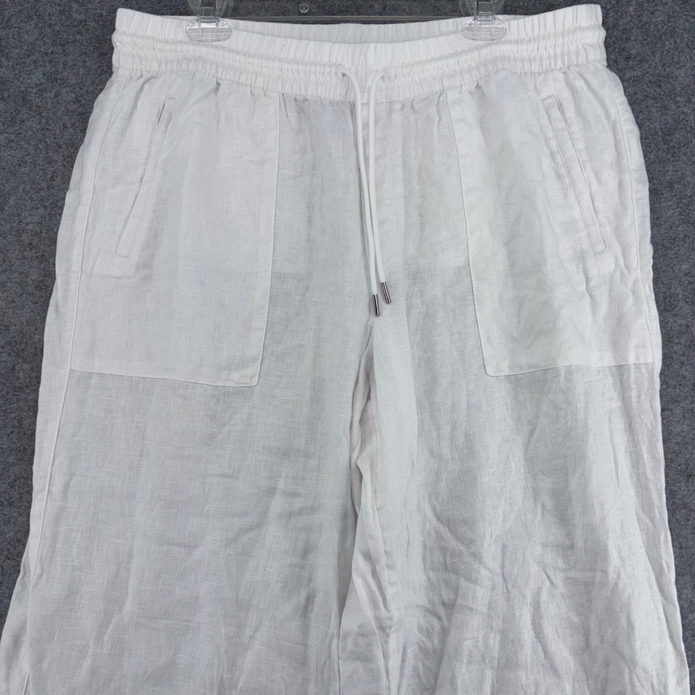 Athleta Womens White 100% Linen Wide Leg Drawstring Pants XL Casual Beach